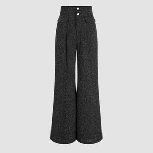 Dark Charcoal Gray Tweed Trousers with Pearl Buttons Size Medium